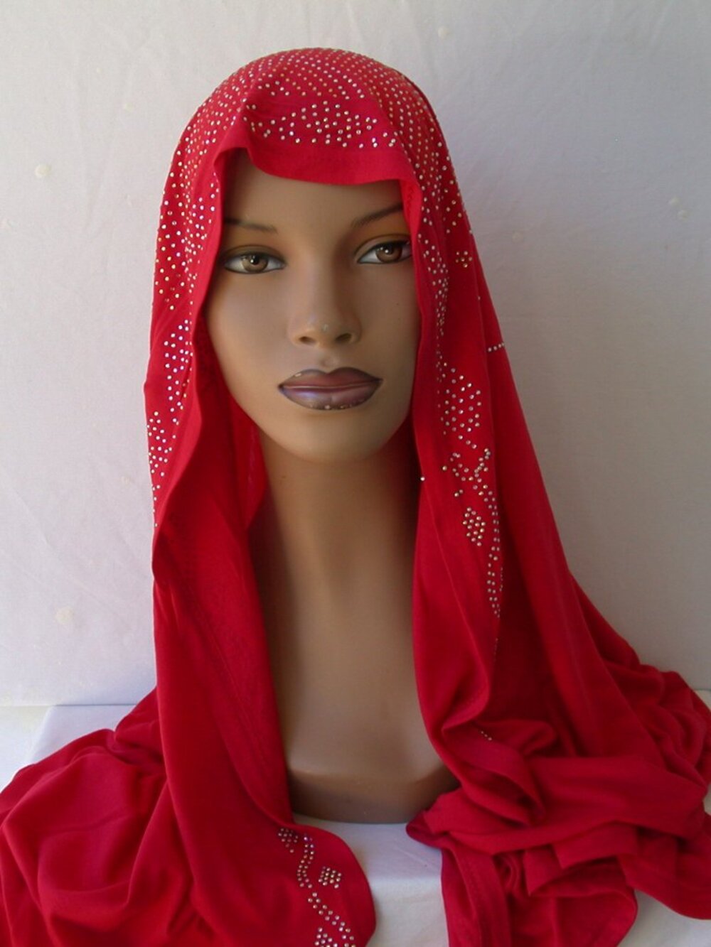 Women's Palestine Red Rhinestone Fashion Jersey Scarf 28 x 70 Headwrap Hijab